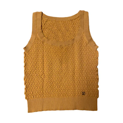 (Women) CHANEL SS23 Caramel Knitted Vest with Solid Floral Patterns. P75351-K10778-NO700