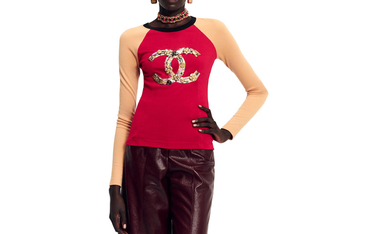 (Women) CHANEL SS23  Logo Contrast Knit Crewneck Long Sleeve Sweater Multicolor P75281-V22445-NP337