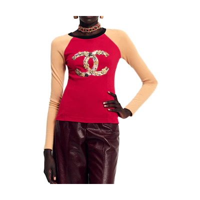 (Women) CHANEL SS23 Logo Contrast Knit Crewneck Long Sleeve Sweater Multicolor P75281-V22445-NP337