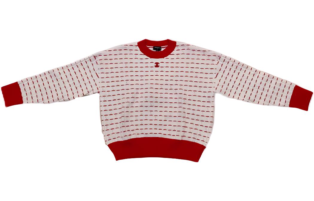 (Women) CHANEL SS23  Red Striped Logo Jacquard Knit Long-Sleeve Sweater. P74151-K10656-NM064