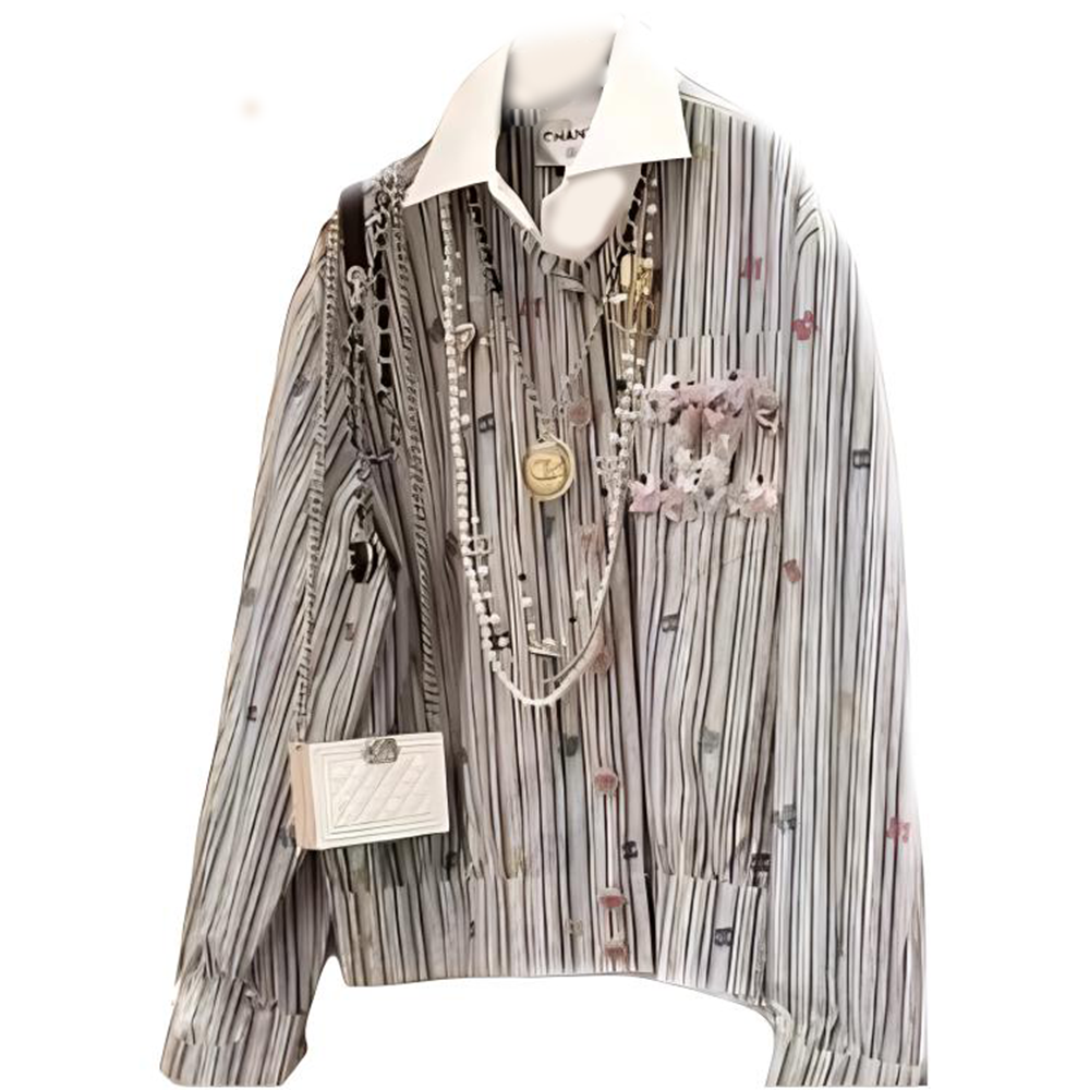 (Women) CHANEL SS23  Striped Print Button-Up Shirt Blue P73926-V65463-NL286