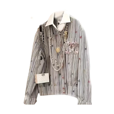 (Women) CHANEL SS23 Striped Print Button-Up Shirt Blue P73926-V65463-NL286