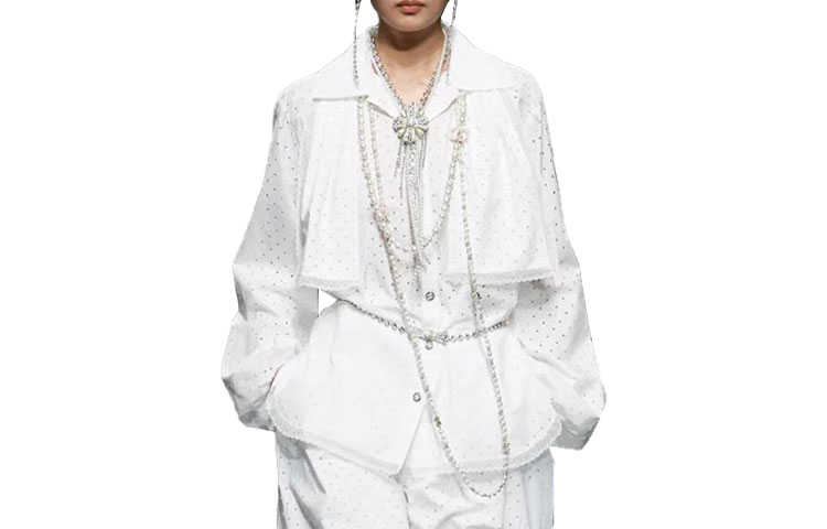 Order (W) CHANEL SS23 Kemeja Putih Lengan Panjang Eyelet 23C Single-Breasted P74911-V37796-00100