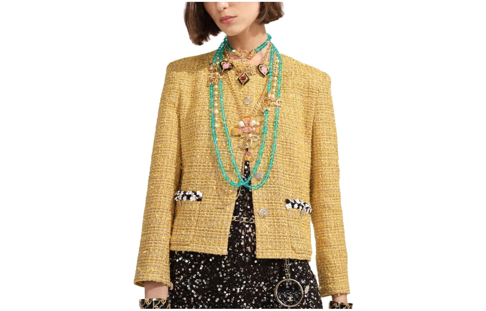 (Women) CHANEL SS23  Yellow Tweed Long Sleeve Jacket P73959-V65555-NL376