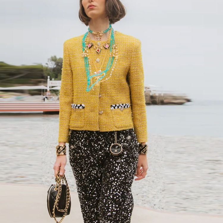 Shop (W) CHANEL SS23 黃色粗花呢長袖外套 P73959-V65555-NL376