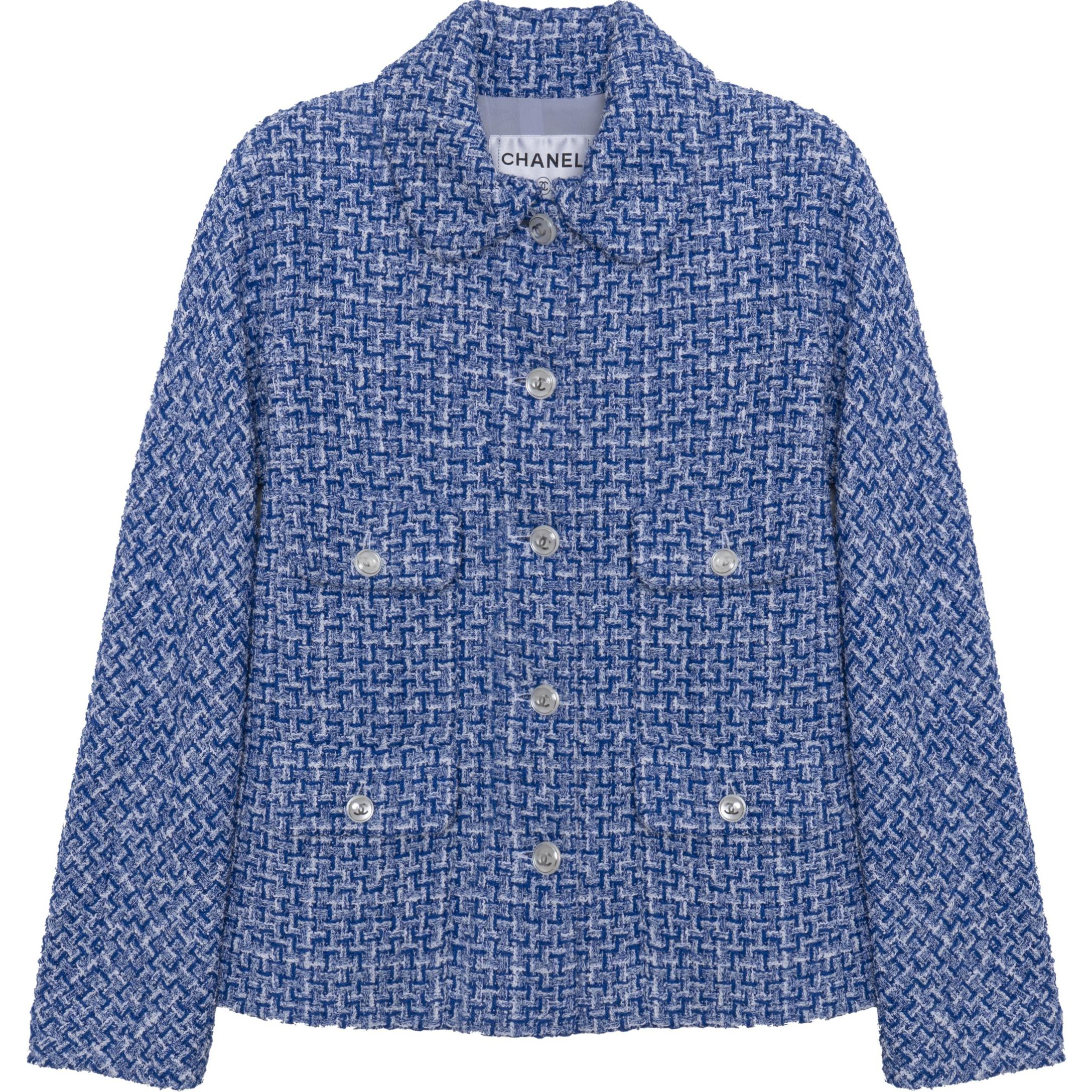 (Women) CHANEL SS23 Blue Houndstooth Cotton Tweed Knit Jacket for Women. P74428-V65954-NM468