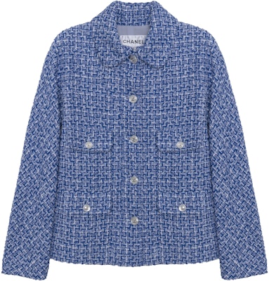 (Women) CHANEL SS23 Blue Houndstooth Cotton Tweed Knit Jacket for Women. P74428-V65954-NM468 Order (Women) CHANEL SS23 Blue Houndstooth Cotton Tweed Knit Jacket for Women. P74428-V65954-NM468