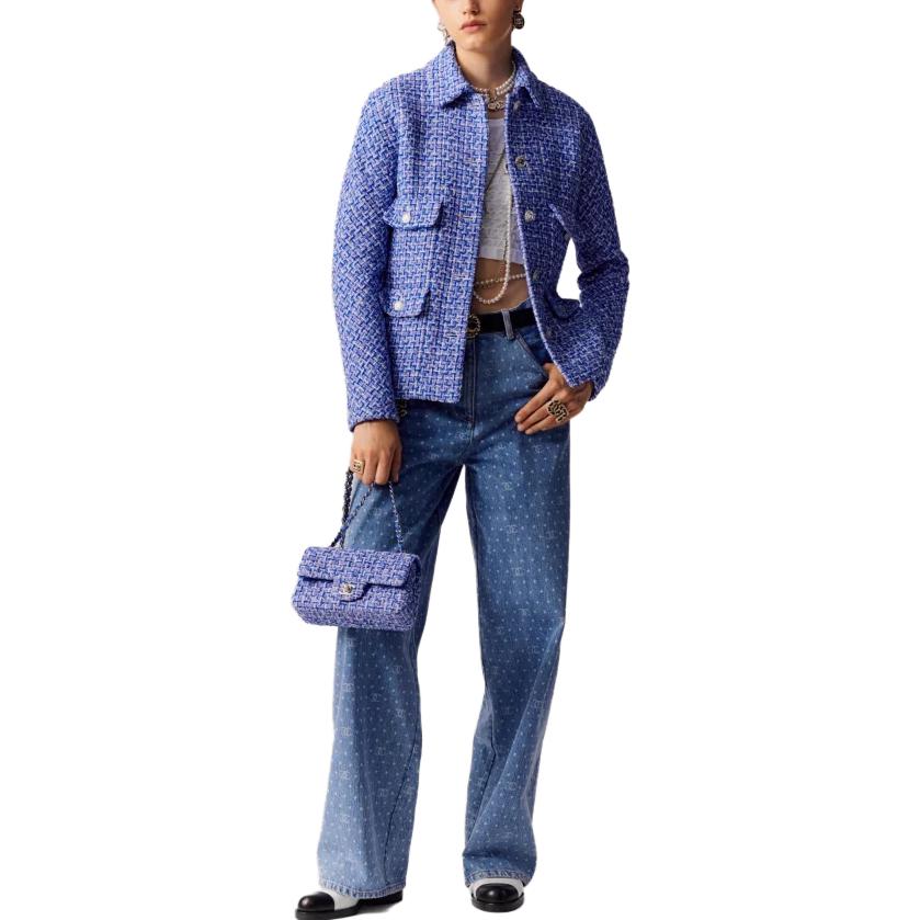 Lookbook (W) CHANEL SS23 藍色千鳥格紋棉質雙面呢針織女式外套 P74428-V65954-NM468