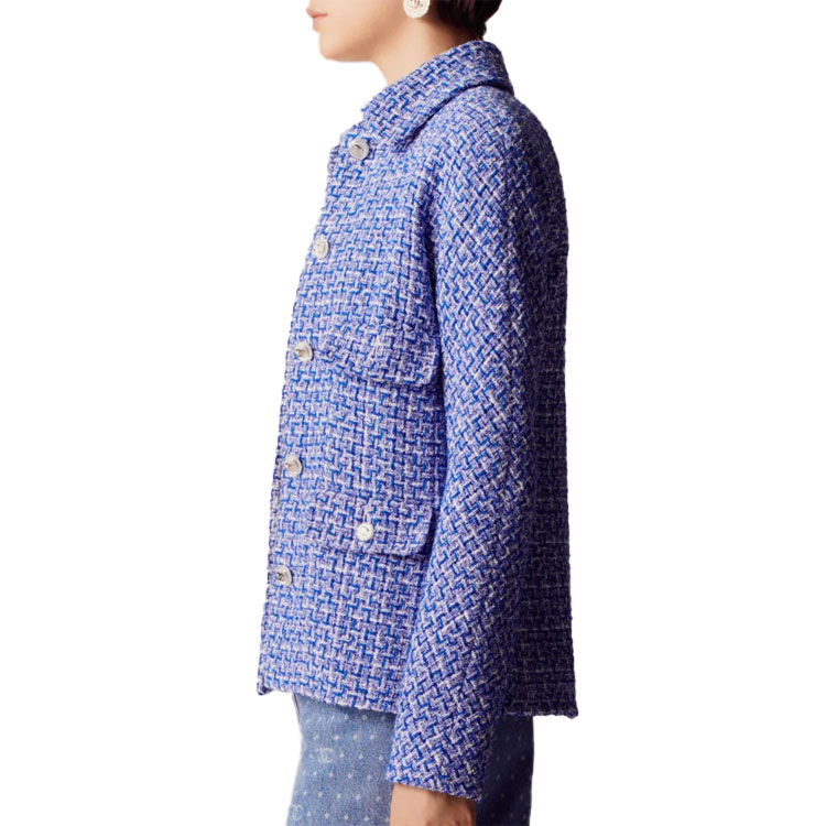 Shop (W) CHANEL SS23 藍色千鳥格紋棉質雙面呢針織女式外套 P74428-V65954-NM468