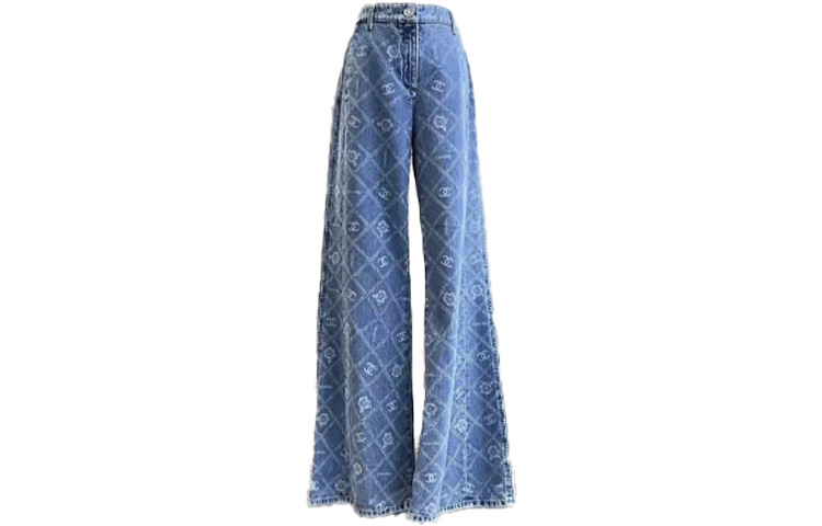 (Women) CHANEL SS23 Diamond Pattern Printed Denim Jeans Women’s Casual Blue Jeans. P75250-V66857-NO706