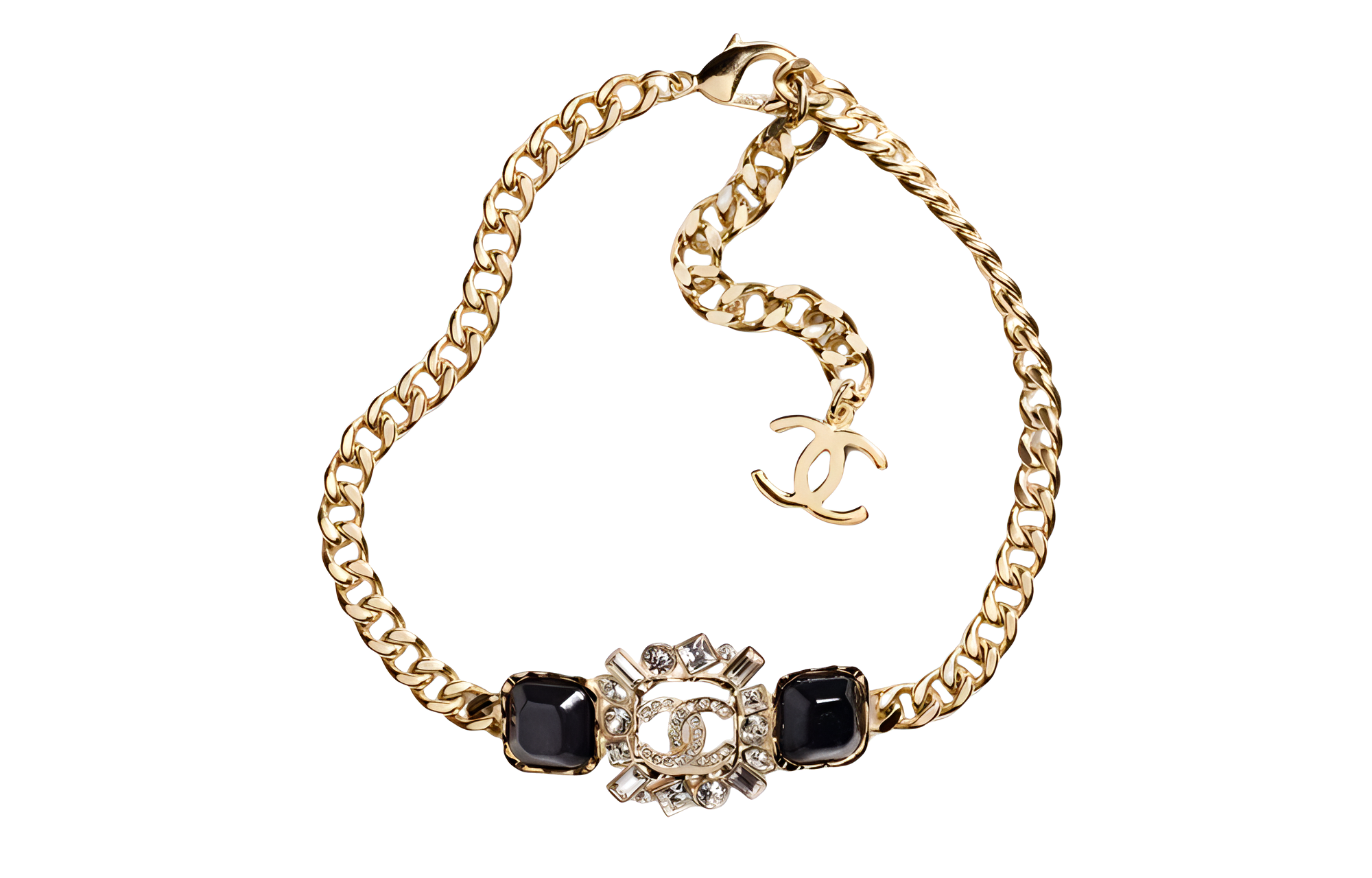 (Women) Chanel SS23 Gold Metal Resin Rhinestone Necklace for Women - Elegant & Stylish ABA252-B10375-NM943