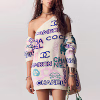 Shop (Women) CHANEL SS23 Graffiti Letter Logo Jacquard Knit Sweater Women Multicolor P74736-K10718-NN056