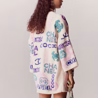 Purchase (Women) CHANEL SS23 Graffiti Letter Logo Jacquard Knit Sweater Women Multicolor P74736-K10718-NN056