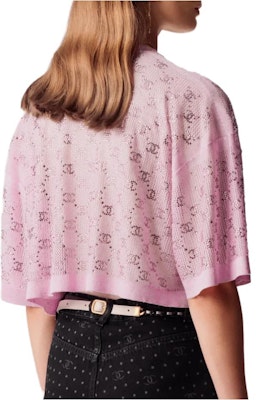 (Women) CHANEL SS23 Pink Round Neck T-Shirt with Rhinestone Accents for Women. P74586-K10690-NN084 Lookbook (Women) CHANEL SS23 Pink Round Neck T-Shirt with Rhinestone Accents for Women. P74586-K10690-NN084