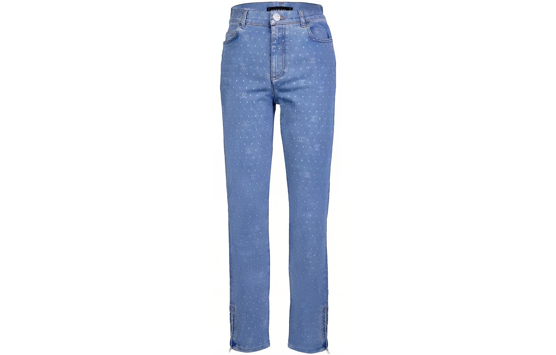 (Women) CHANEL SS23 Polka Dot Print Straight-Leg Jeans Women’s Light Denim Blue P74502-V66049-NM672