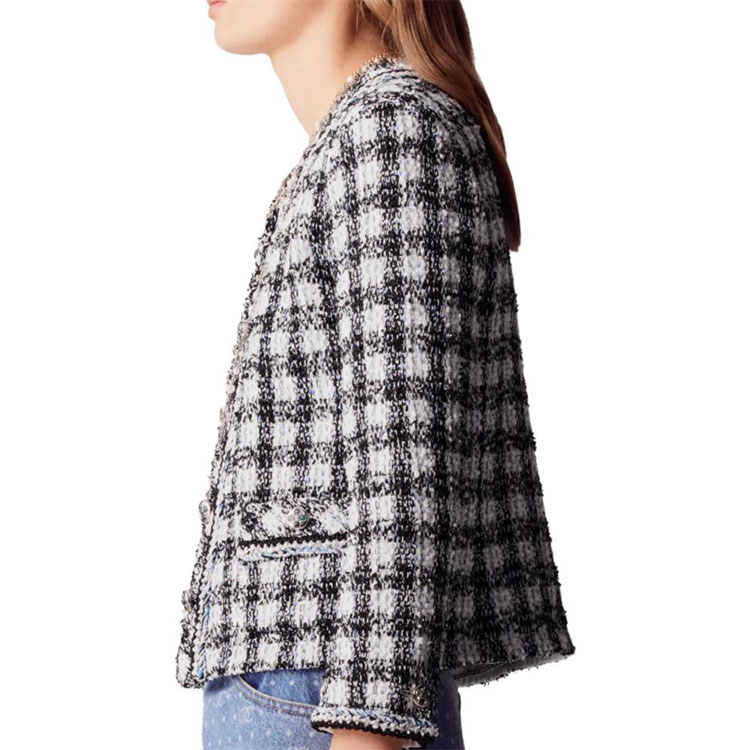 Purchase (W) シャネル SS23 ツイード チェック柄 シングルブレスト ジャケット ブラック ホワイト P74461-V66061-NM467