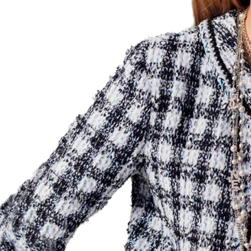 Details for (W) シャネル SS23 ツイード チェック柄 シングルブレスト ジャケット ブラック ホワイト P74461-V66061-NM467
