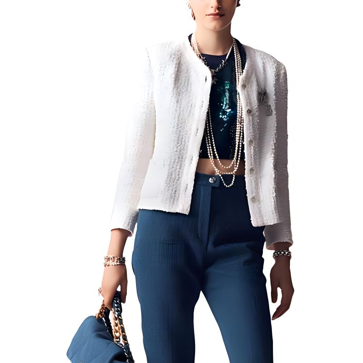 (Women) Chanel SS23 White Button-Up Long-Sleeve Casual Jacket Spring Summer P74453-V66060-00100