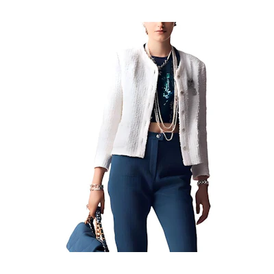 (Women) Chanel SS23 White Button-Up Long-Sleeve Casual Jacket Spring Summer P74453-V66060-00100