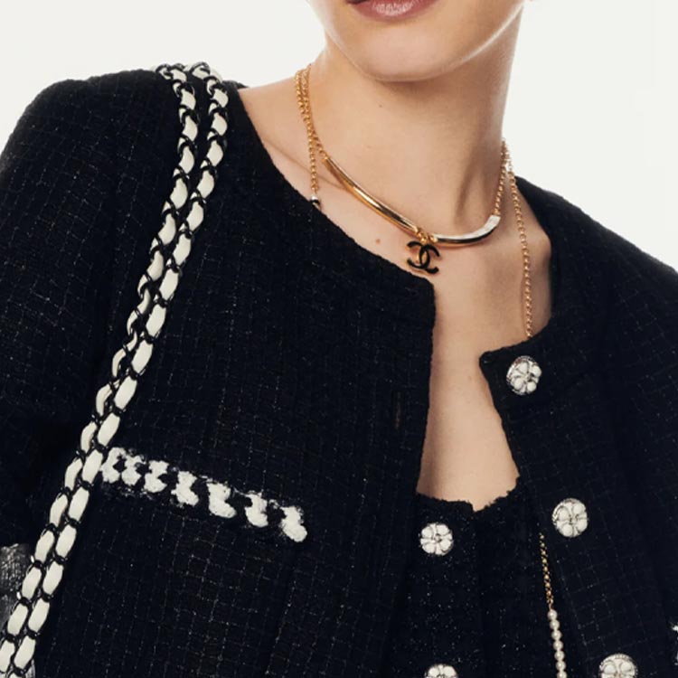 Purchase (W) CHANEL SS24 Jaket Hitam Plaid Lengan Panjang dengan Trim Garis. P76730-V61458-94305