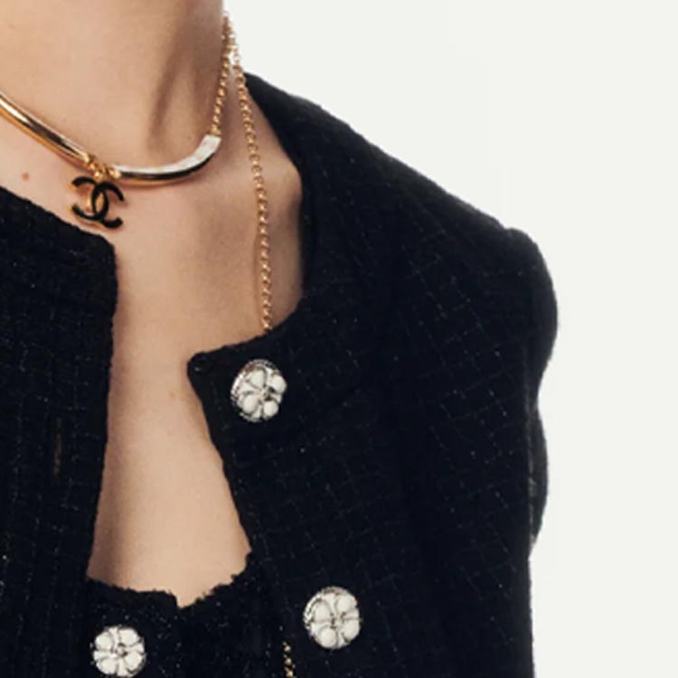 Details for (W) CHANEL SS24 Jaket Hitam Plaid Lengan Panjang dengan Trim Garis. P76730-V61458-94305