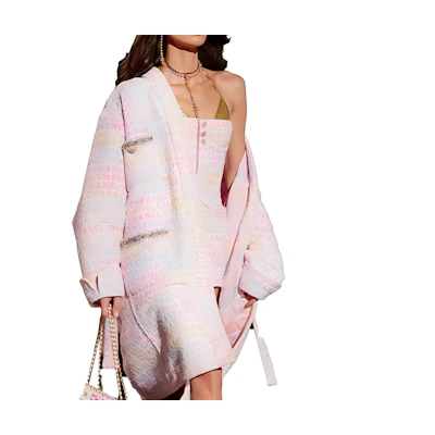 (Women) CHANEL SS24 Floral Print Long Jacket with Letter Pattern Buttons. P76296-V68251-NS965