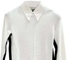 Shop (Women) CHANEL SS24 Knit Sweater White - Colorblock Stripe Logo Embossed Design P74529-K10910-NR541