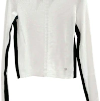 Sizing (Women) CHANEL SS24 Knit Sweater White - Colorblock Stripe Logo Embossed Design P74529-K10910-NR541