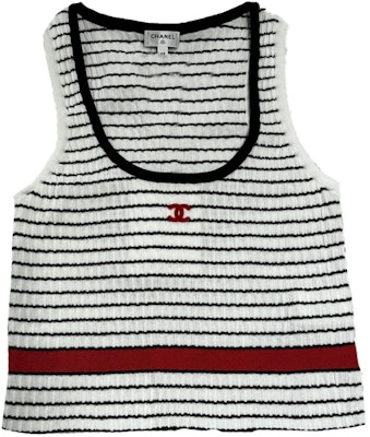(Women) CHANEL SS24 Logo Embroidered Striped Sleeveless Knit Top P76858-K11060-NV309 Order (Women) CHANEL SS24 Logo Embroidered Striped Sleeveless Knit Top P76858-K11060-NV309