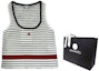 Shop (Women) CHANEL SS24 Logo Embroidered Striped Sleeveless Knit Top P76858-K11060-NV309