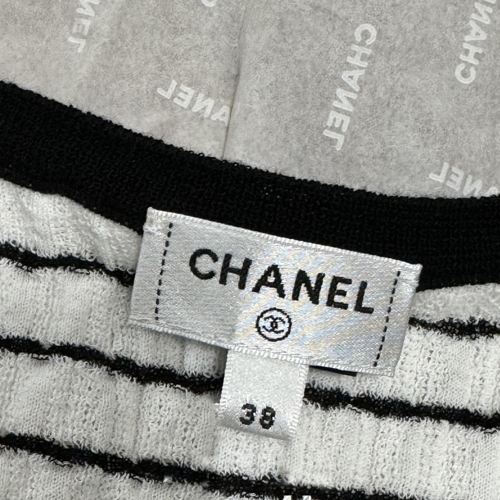 Purchase (W) CHANEL SS24 ロゴ刺繍ストライプノースリーブニットトップ P76858-K11060-NV309