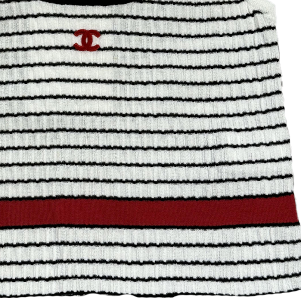 Cheap (W) CHANEL SS24 ロゴ刺繍ストライプノースリーブニットトップ P76858-K11060-NV309