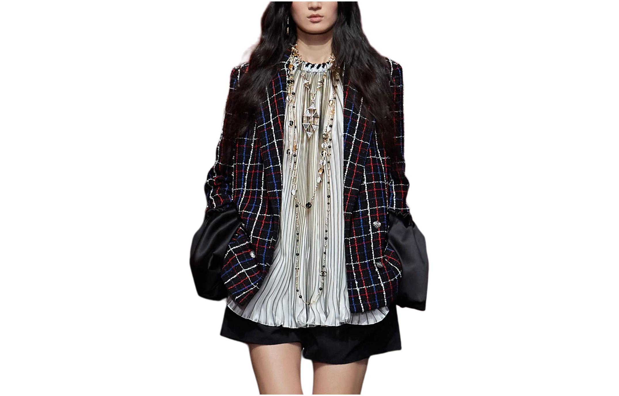 (Women) CHANEL SS24  Multicolor Plaid Collared Long-Sleeve Jacket. P77209-V68829-NW498