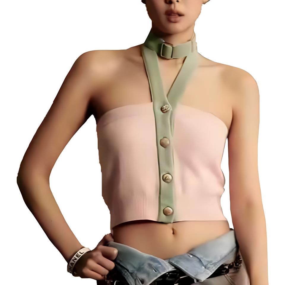 (Women) CHANEL SS24  Pink Sleeveless Knit Top with Button Detailing. P76461-K10983-NU526