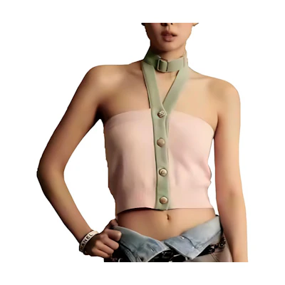 (Women) CHANEL SS24 Pink Sleeveless Knit Top with Button Detailing. P76461-K10983-NU526