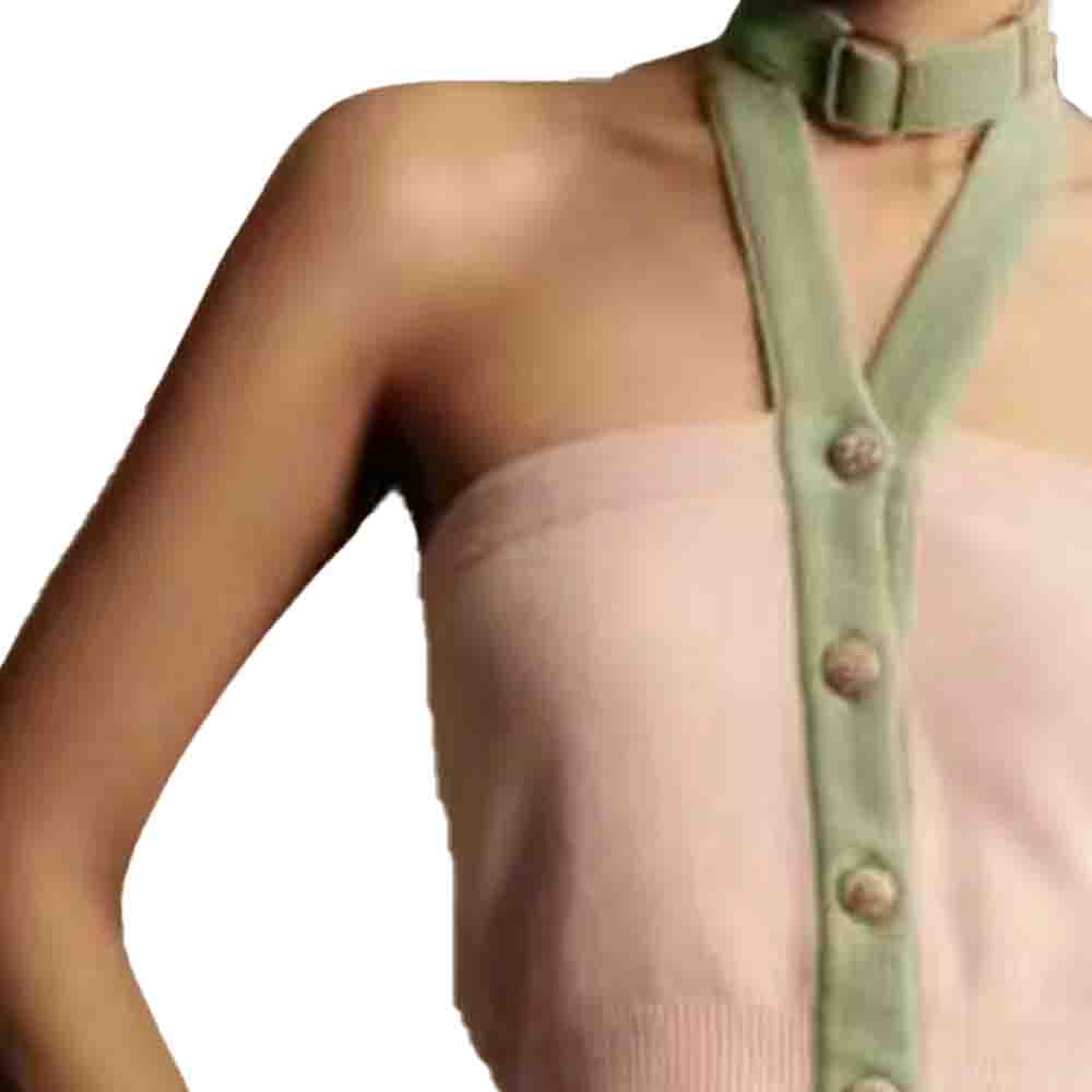 Shop (W) シャネル SS24 ピンク ノースリーブ ニットトップ ボタンディテール付き. P76461-K10983-NU526