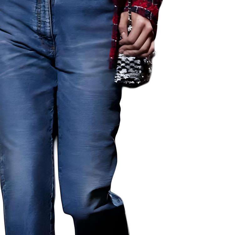 Sizing (W) シャネル SS24 ウォッシュブルー チェーン装飾 ミッドウエスト ジーンズ. P76791-V69116-NX158