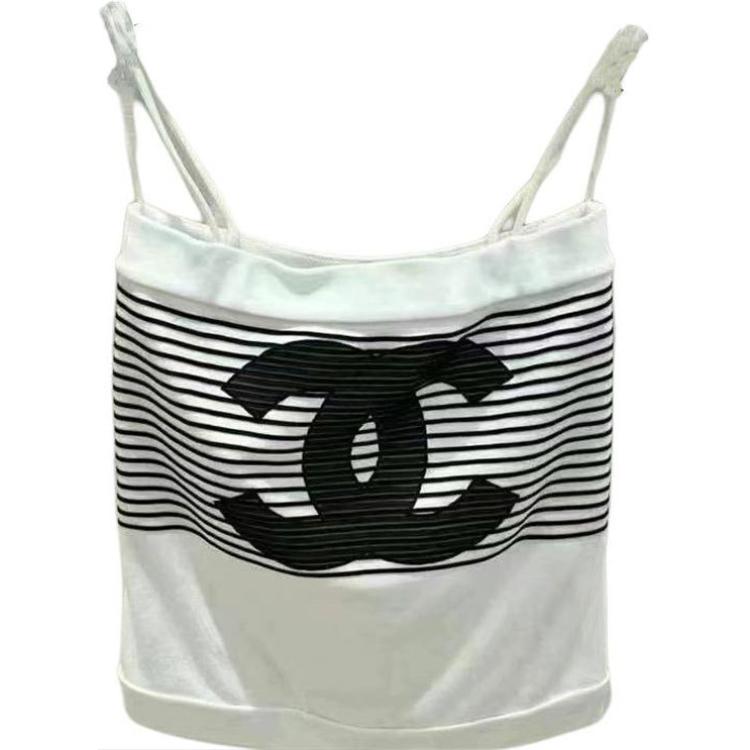 (Women) CHANEL SS24  White Logo Striped Square Neck Tank Top. P76785-V65699-00100