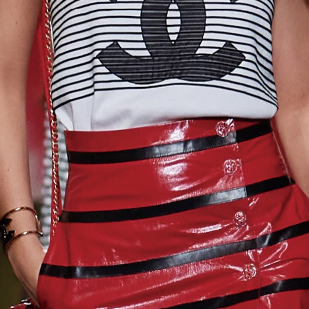 Sizing (W) 香奈兒 SS24 白色條紋Logo方領背心上衣 P76785-V65699-00100