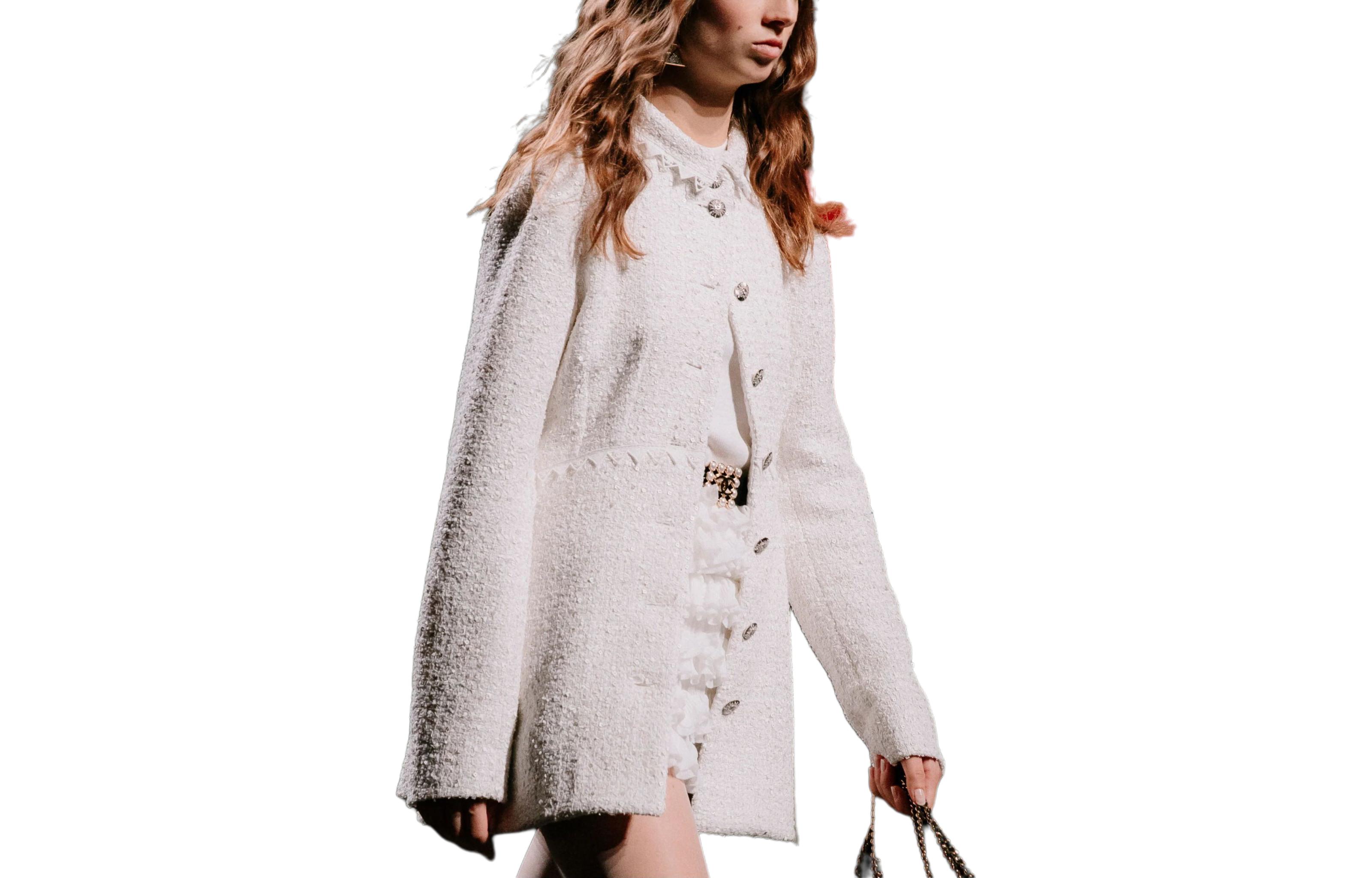 Lookbook (W) CHANEL SS24 Jaket Putih Polos Motif Hollow Kancing Depan. P77235-V68962-NX008