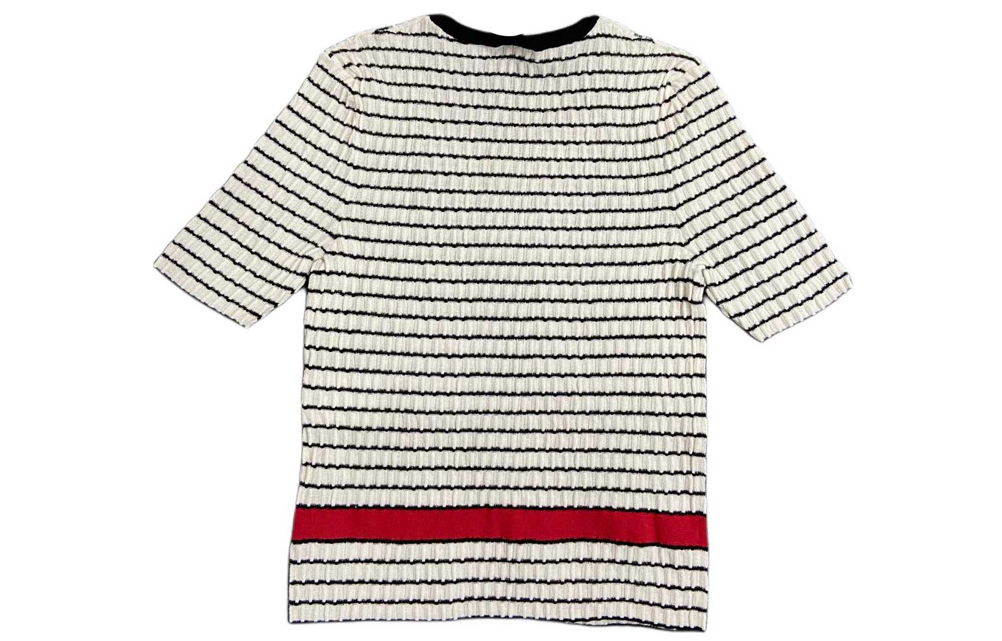 Lookbook (W) シャネル SS24 ホワイト ストライプロゴ刺繍ニット半袖トップス P76857-K11060-NV309