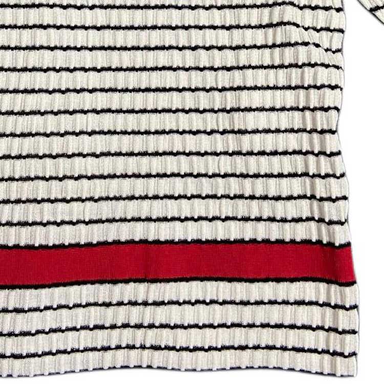 Purchase (W) シャネル SS24 ホワイト ストライプロゴ刺繍ニット半袖トップス P76857-K11060-NV309