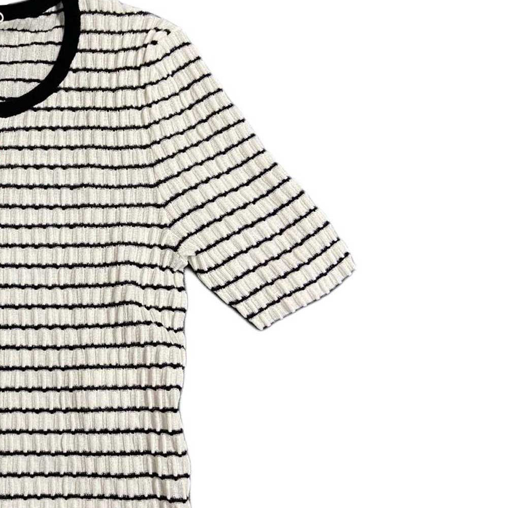 Sizing (W) シャネル SS24 ホワイト ストライプロゴ刺繍ニット半袖トップス P76857-K11060-NV309