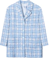 (Women) Chanel SS24 Blue Patch Pocket Plaid Button-Up Jacket P73383-V64905-NJ572 (Women) Chanel SS24 Blue Patch Pocket Plaid Button-Up Jacket P73383-V64905-NJ572