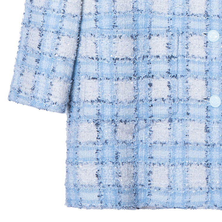 Shop (Women) Chanel SS24 Blue Patch Pocket Plaid Button-Up Jacket P73383-V64905-NJ572