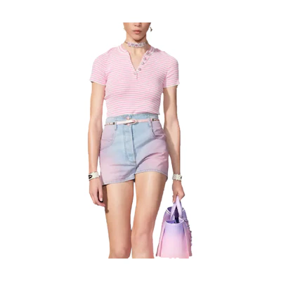 (Women) CHANEL SS24 Gradient Mid-Rise Straight-Cut Denim Shorts for Women. P76403-V68290-NT299