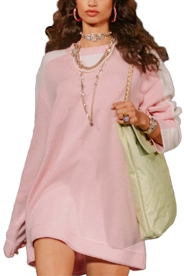 (Women) CHANEL SS24 Pink Stripe Crew Neck Long Sleeve Casual Dress for Women. P76434-K10983-NT056 Lookbook (Women) CHANEL SS24 Pink Stripe Crew Neck Long Sleeve Casual Dress for Women. P76434-K10983-NT056