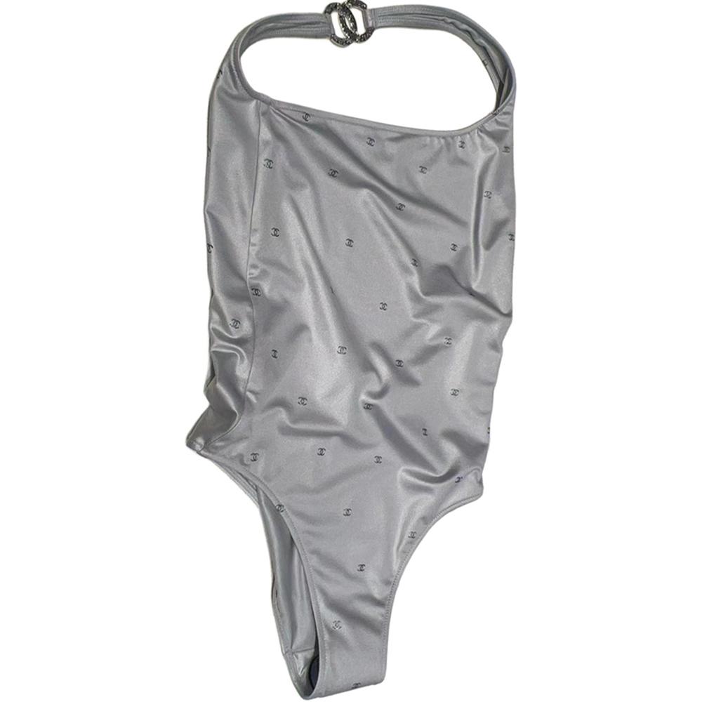 (Women) CHANEL SS24 Polka Dot Silver Triangle One-Piece Swimsuit for Women. P76192-V67966-NS829