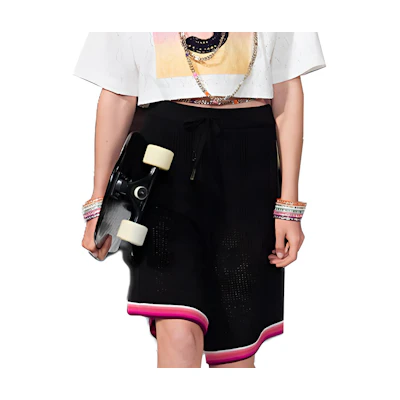 (Women) CHANEL SS24 Striped Mid-Waist Casual Shorts Black P76544-K11011-NT545