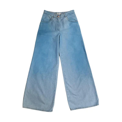 (Women) CHANEL SS24 Tie-Dye High-Waist Loose Wide-Leg Jeans Women Washed Blue. P76361-V68290-NT300